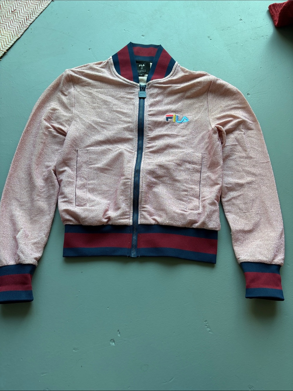 Fila x Barneys New York sparkly Pink Bomber jacket